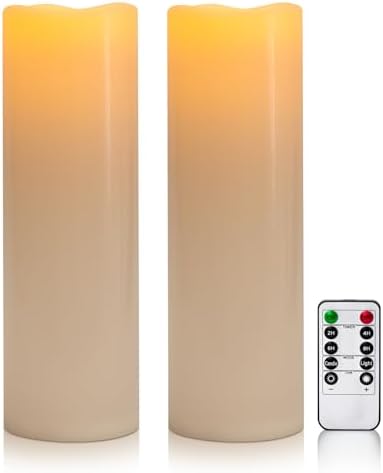 4" x 14" Large Waterproof Outdoor Flameless Candles Battery Operated LED Flickering Pillar Candles with Remote and Timer for Indoor Outdoor Lanterns, Off White, Long Lasting, Set of 2 by Yongmao