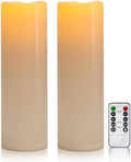 4" x 14" Large Waterproof Outdoor Flameless Candles Battery Operated LED Flickering Pillar Candles with Remote and Timer for Indoor Outdoor Lanterns, Off White, Long Lasting, Set of 2 by Yongmao
