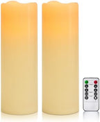 4" x 12" Ivory Large Waterproof Outdoor Flameless Candles Battery Operated LED Flickering Pillar Candles with Remote and Timer for Indoor Outdoor Lanterns, Long Lasting, Set of 2 by Yongmao