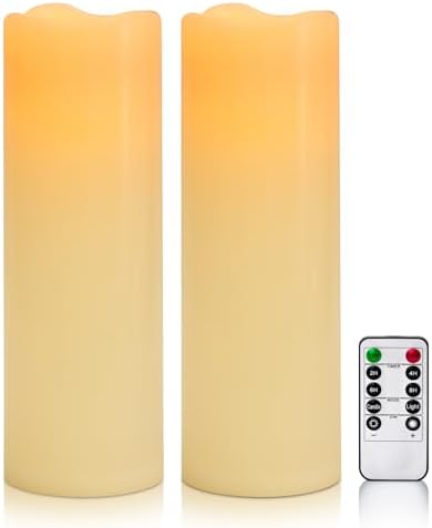 4" x 12" Ivory Large Waterproof Outdoor Flameless Candles Battery Operated LED Flickering Pillar Candles with Remote and Timer for Indoor Outdoor Lanterns, Long Lasting, Set of 2 by Yongmao