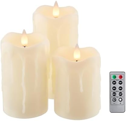 Flameless Pillar Candles Flickering with Remote Timer, Battery Operated LED Candles Up to 400 Hours, 3D Moving Flame Real Wax Candles. (Ivory with Dripping Tear) by CozierGlow