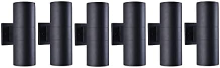mirrea Modern Outdoor Porch Light Patio Light in 2 Lights with Matte Black Aluminum Cylinder and Tempered Glass Cover Waterproof Wall Sconce 6 Pack by mirrea