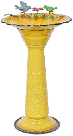 Alpine Corporation ORS112YL Vintage Metal Pedestal Birdbath with Stand, Shallow Bird Bath Bowl for Outside, 28" H, Yellow by Unknown