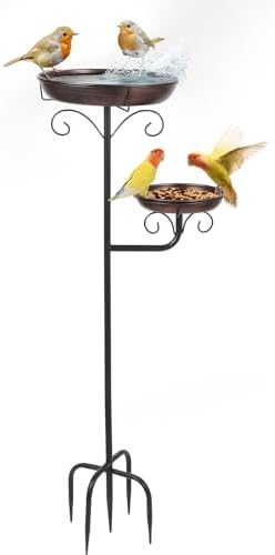 42" Large Freestanding Metal Bird baths for Outdoors Bird Feeder Ground for Garden Decor, Removable Bowl with Strong 5 Stakes, Bird Bath for Outside, Ground Mounted Birdbaths for Pation Backyard Lawn - Image 2