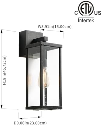 mirrea 18" Classic Outdoor Wall Sconce with Built-in GFCI Outlet 1 Light in Matte Black Rectangular Metal Frame and Clear Glass Shade Waterproof Porch Light Patio Light - Image 2