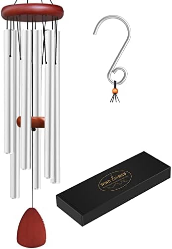 Large Aluminium Wind Chimes Outside, Soothing Melodic Memorial Sympathy Wind Chime, Suitable Outdoor Garden Decor, Gift for Mom Women Neighbors (Silver Wind Chimes-36) by WENANA