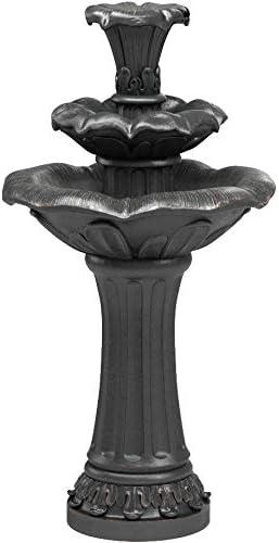 Teamson Home Lily Flower Floor Pedestal 3 Tiered Floor Waterfall Fountain with Pump for Outdoor Patio Garden Backyard Decking, 38 Inch Height, Dark Gray - Image 4