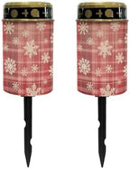 Poceacles Christmas Solar Lights Waterproof Cemetery Candles Solar Powered Grave Outdoor Decorative Walkway Lights for Lawn Garden Pathway Decor, Christmas Plaid Snowflake Red, Pack of 2 by Poceacles