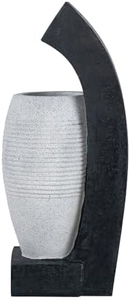 Elegant Multi-Tier Outdoor Water Fountain with LED Lighting for Garden, Patio, and Courtyard Decor (Black White + Polyresin + Contemporary + Minimalist + Modern) - Image 3