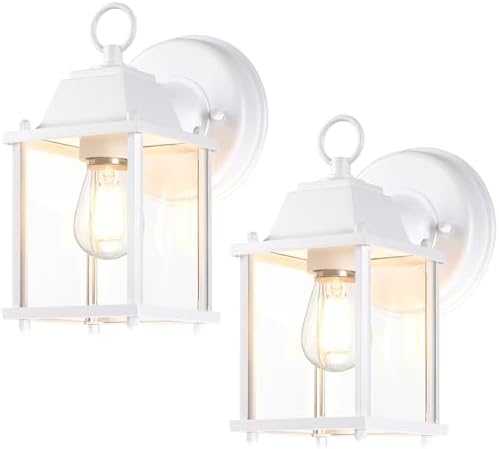 LIT-PaTH Outdoor Wall Light Fixture, Aluminum Glass, White, 2 Pack by LIT-PaTH