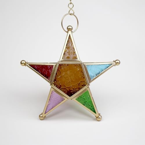 Windproof Tealight Holder Antique Multicolored Glass Moroccans Styles Home Garden Hanging Lamp Ornament Gift Colored Glass Wind Lamp Holder - Image 2