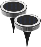 2 Pcs Waterproof Outdoor Solar Powered Ground Disk Lamps, White Lighting In-Ground Landscape Lights, Auto On/Off for Pathway, Yard, Patio, Lawn Decor, 5.12 X 4.33 in by LUMINFLY