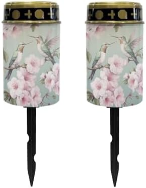 Poceacles Outdoor Solar Lights Waterproof Outdoor Lights Solar Powered Solar Lantern Light Blessed Candles Cemetery Lights Outdoor Stake for Eternal Decorative, Hummingbird Flower Green, Pack of 2 by Poceacles