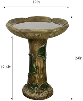 SunJet 24” High x 19” Diameter Outdoor Bird Bath with Tree Stump Leaf Design - Fibre Reinforced Concrete Birdbaths for Garden, Patio, Yard, Lawn Décor - Image 5