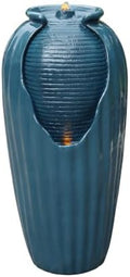 Teamson Home 32 in. Outdoor Contemporary Glazed Contoured Vase Water Fountain with LED Lights to Create a Calming Oasis in Gardens and Landscaping, on Patios, Balconies, Lawns, Teal Blue by TeamsonHome
