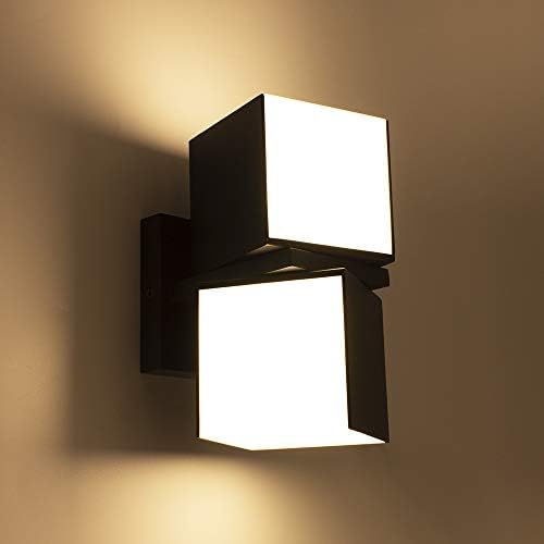 LUTEC Cuba Dusk to Dawn Outdoor Wall Lights, 3000K 1100LM LED Integrated Porch Wall Light Outdoor, IP54 Waterproof Aluminum Wall Sconce Exterior Light for Porch Patio Garage-Black by LUTEC