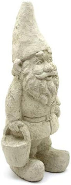 Garden Gnome with Bucket: Solid Durable Stone Statue with Vintage Texture. Sealed for Outdoors. Handcrafted USA. (Classic/White) - Image 3