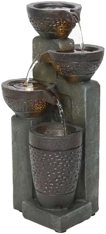 Alpine Corporatio 14" Tall Stoned Jar Cascading Water Fountain with LED Lights, Elegant Tabletop Water Feature for Home, Office, Living Room, and Bedroom Decor, Gray by Unknown