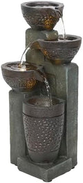 Alpine Corporatio 14" Tall Stoned Jar Cascading Water Fountain with LED Lights, Elegant Tabletop Water Feature for Home, Office, Living Room, and Bedroom Decor, Gray by Unknown