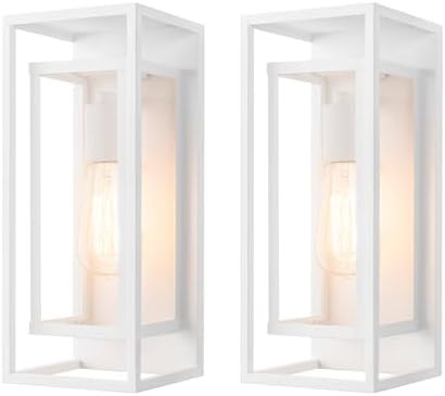 mirrea 14" Modern Outdoor Porch Wall Light, Matte White, 2 Pack by mirrea