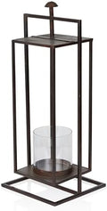 Alpine Corporation 19" Small Rectangular Lantern with Glass Candle Holder , Outdoor Lantern for Patio, Porch, or Deck Décor, Bronze by Unknown