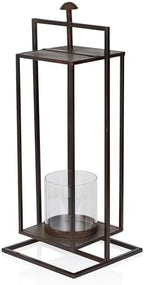 Alpine Corporation 19" Small Rectangular Lantern with Glass Candle Holder , Outdoor Lantern for Patio, Porch, or Deck Décor, Bronze by Unknown