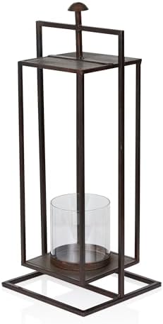 Alpine Corporation 19" Small Rectangular Lantern with Glass Candle Holder , Outdoor Lantern for Patio, Porch, or Deck Décor, Bronze by Unknown