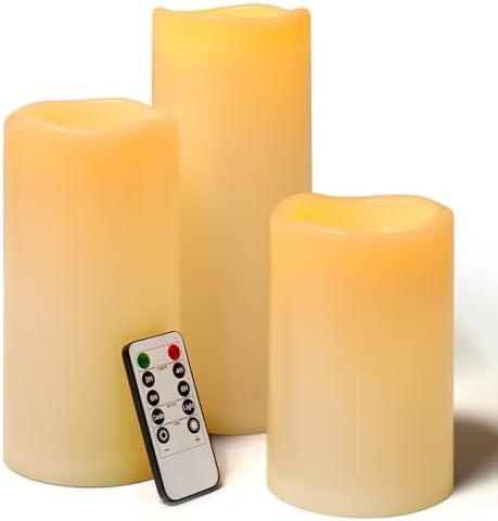 10" 12" 14" x 5" Extra Large Waterproof Outdoor Flameless Candles Battery Operated LED Pillar Candles for Indoor Outdoor Lanterns, Ivory, Long Lasting, Set of 2 by Lumeavetra