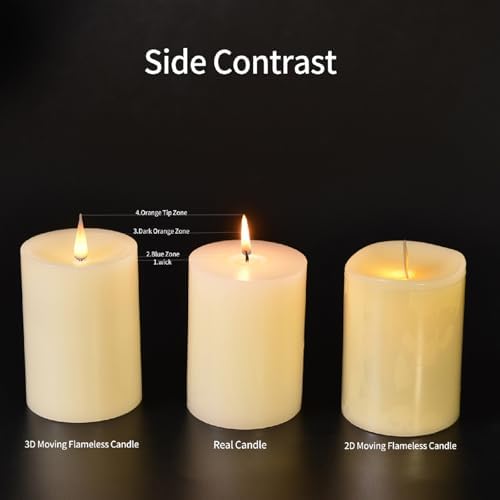 Flameless Pillar Candles Flickering with Remote Timer, Battery Operated LED Candles Up to 400 Hours, 3D Moving Flame Real Wax Candles, Set of 3, D3 x H4, 5", 6",Remote Included(Ivory) - Image 6