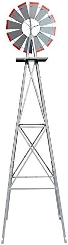 VINGLI 8FT Ornamental Windmill Backyard Garden Decoration Weather Vane, Heavy Duty Metal Wind Mill w/ 4 Legs Design (Grey) - Image 5