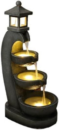 Outdoor Waterfall Fountain with LED Lights Stacked Rock Garden Fountain Multi-Tier Cascading Resin Water Feature for Patio Yard Porch Decor by Unknown