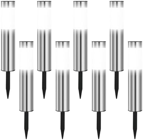 8 Pack Solar Pathway Lights Outdoor, Solar Walkway Lights with Polished Stainless Steel Layer, IP45 Waterproof Outdoor Solar Lights for Garden Yard Landscape Driveway Patio Deco by Heinstian