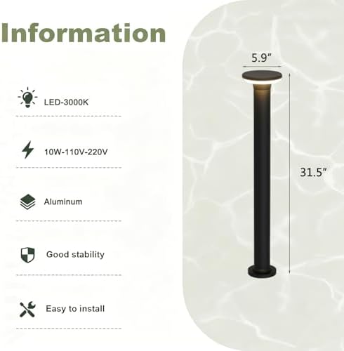 Outdoor Pathway Lights, 11.8“-31.5" 3000K LED Bollard Lights Outdoor, IP54 Waterproof Path Lamp, Modern Commercial Landscape Lighting for Driveway Walkway Sidewalk Garden Lawn - Image 2