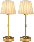 EppieBasic Cordless Table Lamp Rechargeable: Fast Charging & Long Lasting - 2700K Warm Light Vintage Gold Lamps - Dinning Living Room Bedroom - Pleated Shade - 2 Pack by EppieBasic