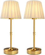 EppieBasic Cordless Table Lamp Rechargeable: Fast Charging & Long Lasting - 2700K Warm Light Vintage Gold Lamps - Dinning Living Room Bedroom - Pleated Shade - 2 Pack by EppieBasic