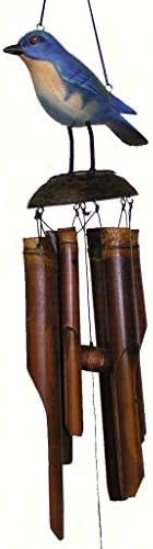 Cohasset Gifts Bamboo Wind Chime | #175EB | Eastern Blue Bird Bamboo Wind Chime | Wood, Outdoor, Home Décor for Decks, Garden, Porch | Hand Painted Blue | by CohassetGiftsGarden