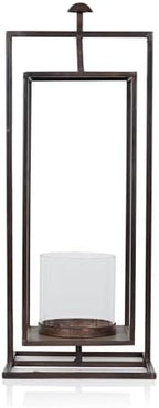 Alpine Corporation 19" Small Rectangular Lantern with Glass Candle Holder , Outdoor Lantern for Patio, Porch, or Deck Décor, Bronze - Image 2
