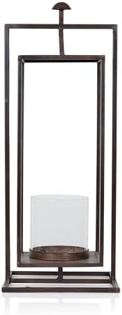 Alpine Corporation 19" Small Rectangular Lantern with Glass Candle Holder , Outdoor Lantern for Patio, Porch, or Deck Décor, Bronze - Image 2