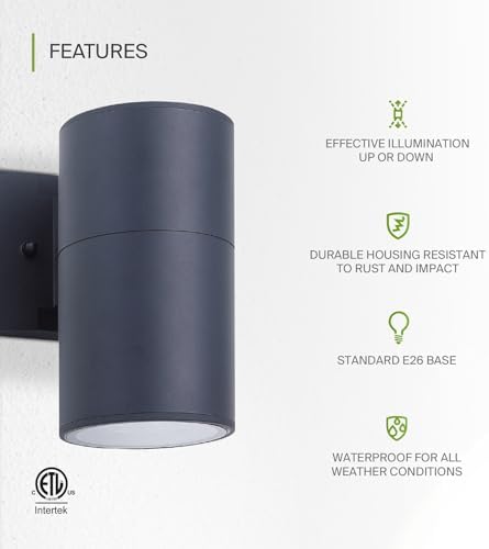 ASD 1 Light Cylinder Outdoor Sconce Lights, Black 60W E26 ETL 6 Pack - Image 3