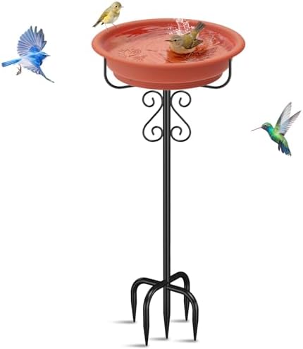 Bird Bath for Outside, 40In Freestanding Birdbaths & Feeder, Brown by TUSPEU