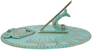 Renovators Supply Manufacturing Sundial Verdigris Finish Brass 10" Dia Vintage Sun Dial Garden Or Lawn Clock Beach Theme Fish Dial and Crab Plaque Patio Outdoor Compass Sundials for Yards - Image 6