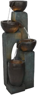 Alpine Corporation TZL396 31" 4 Tier Bowls Cascading Fountain with LED Lights, Elegant Outdoor Water Feature for Garden, Patio, Yard & Outdoor Spaces, Relaxing Waterfall Fountain, Gray by Unknown
