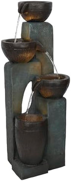 Alpine Corporation TZL396 31" 4 Tier Bowls Cascading Fountain with LED Lights, Elegant Outdoor Water Feature for Garden, Patio, Yard & Outdoor Spaces, Relaxing Waterfall Fountain, Gray by Unknown