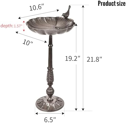 Sungmor Antique Shell-Shape Cast Iron Bird Bath 21in Tall Stand - Image 6