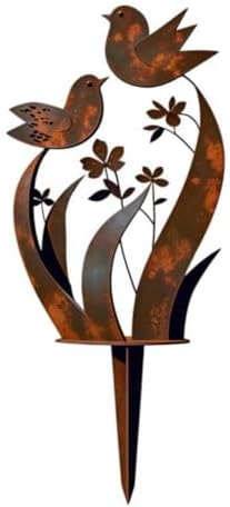 Bird & Wildflower Metal Garden Stake, Bird & Wildflower Metal Yard Art Flower Garden Stakes, Decorative Outdoor Plant Stake with Rusty Paint Process for Lawn Yard Garden Patio (1PCS) by Elradin