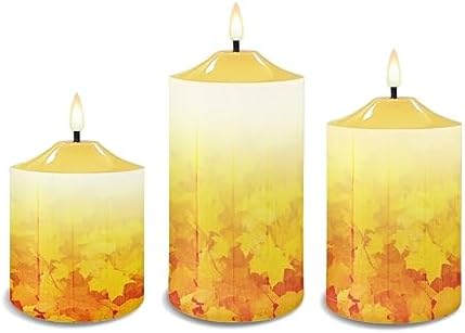 Cozeyat 3Pack Timer Flameless LED Candles, Long Lasting Battery Operated Tea Light with Timers, Fallen Leaf Design 4/6H Timers Flameless Candles with Remote for Wedding Table Decor - Image 2