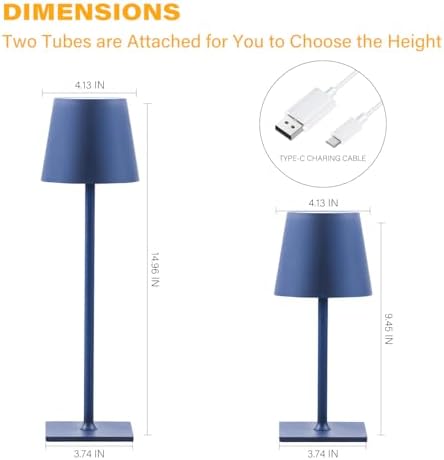 CHLORANTHUS 2 Pack Cordless Table Lamps, 3 Colors Stepless Dimming, 5000mAh Rechargeable Battery LED Desk Lamp for Bedroom/Couple Dinner/Desk/Cafe/Dining Room/Terrace - Image 3