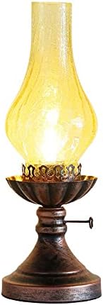 Vintage American Village Style Desk Light Industiral Table Llight with Glass Lampshade Old Style Kerosene Lamp Table Lamp Wrought Iron Metal Farmhouse Nightstand Lamps(Brown) by MECOLA