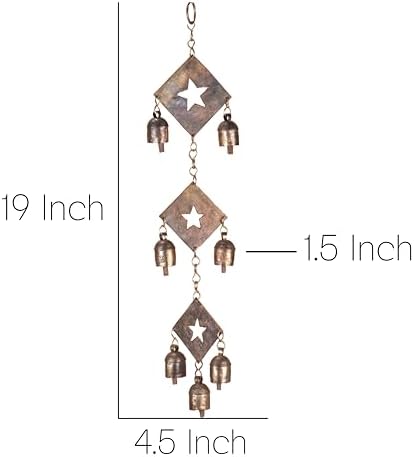 Rustic Metal Wind Chime – Triple Diamond Star Cutouts with Bells – Bronze Outdoor Garden Decor – Wind Chimes for Outside, Porch, Yard, Balcony, Memorial or Garden Gift 19 x 4.5 Inch - Image 2