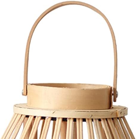 Rattan Natural Lantern with Hanging Lamp Candle Holder for Patio Garden Home Decoration (Beige S) - Image 5